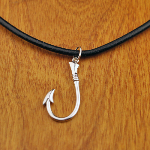 Silver Fish Hook Pendant Necklace 925 Sterling Silver Silver