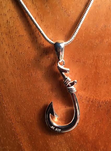 Women’s 925 Sterling Silver Hawaiian Style Fish Hook 2 sided  Pendant/Necklace