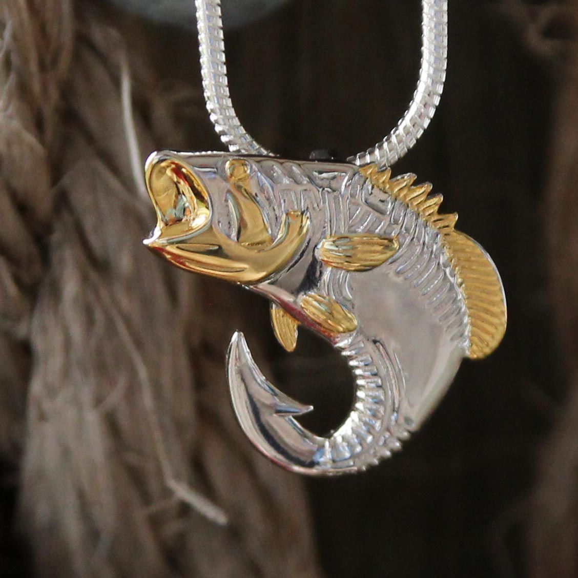 Sterling Silver Largemouth Bass with Gold Plated Fins and Mouth